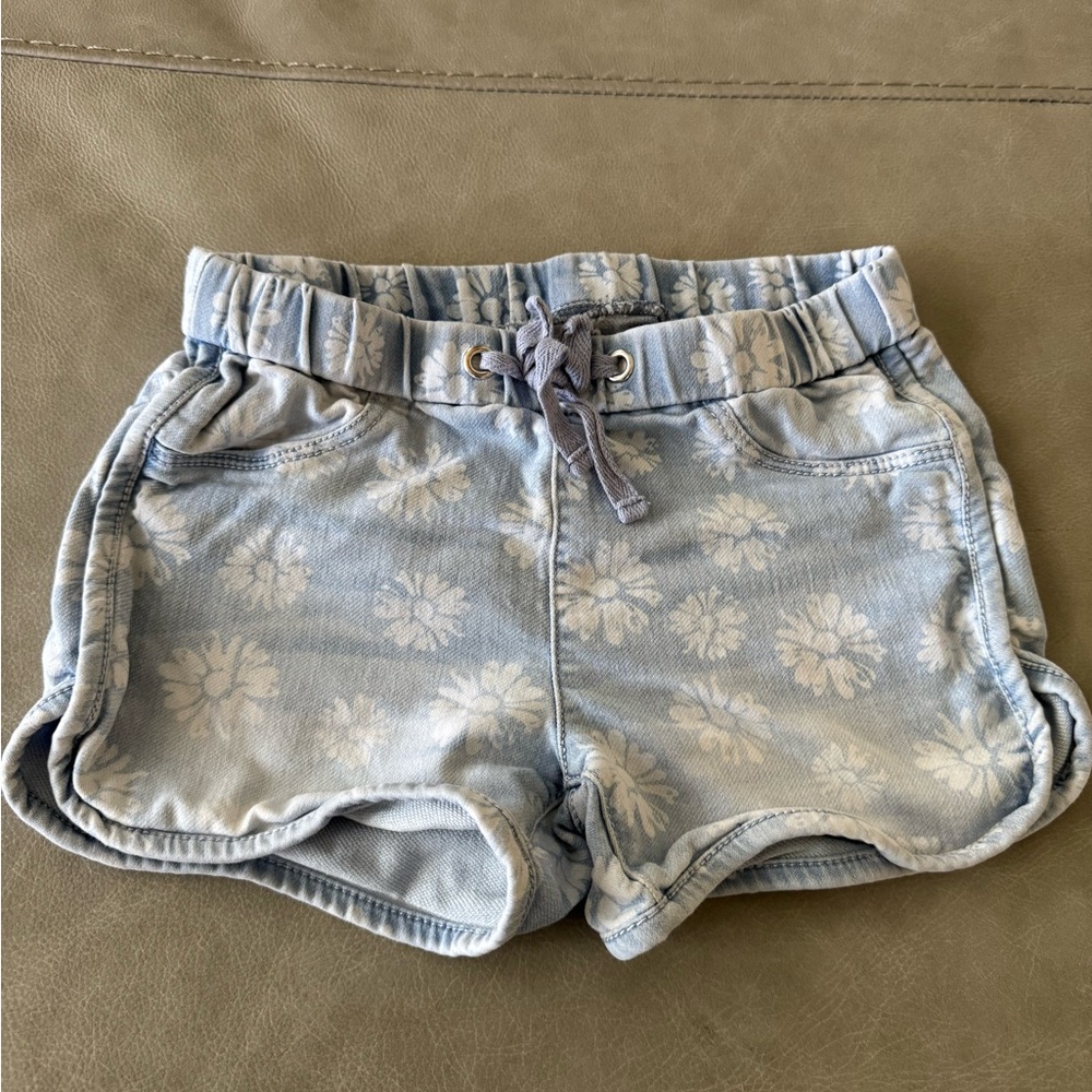 Light Blue Floral Knit Denim Shorts